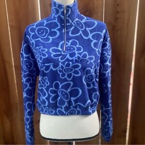 Blue Sherpa floral jacket y2k Sherpa long sleeve sweater quarter zip winter wear